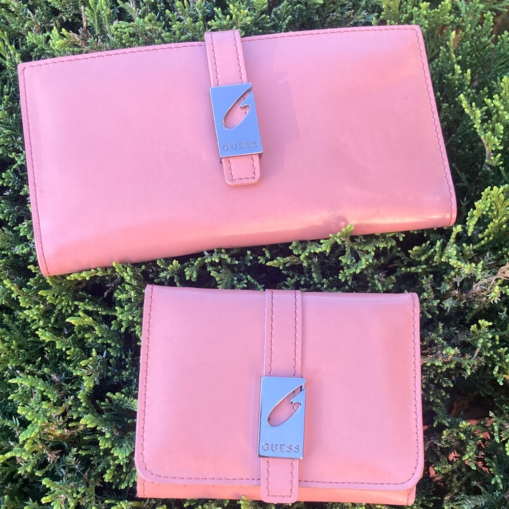 Guess Pink Leather Wallet and Card Holder Set